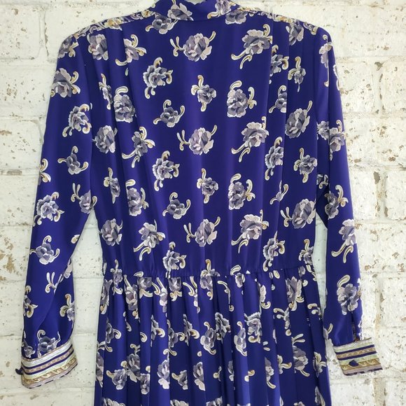 VINTAGE DRAPERS & DAMONS Cottage Core Blue FLORAL Pleated DRESS Long Sleeve SZ M - Picture 5 of 16